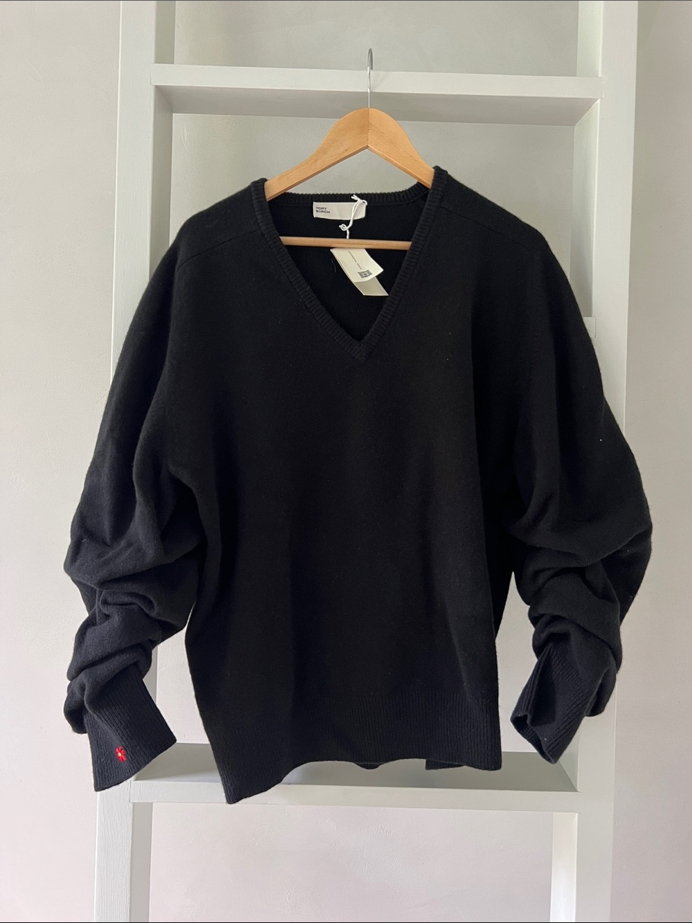 Tory Burch ruched Black V-Neck Sweater